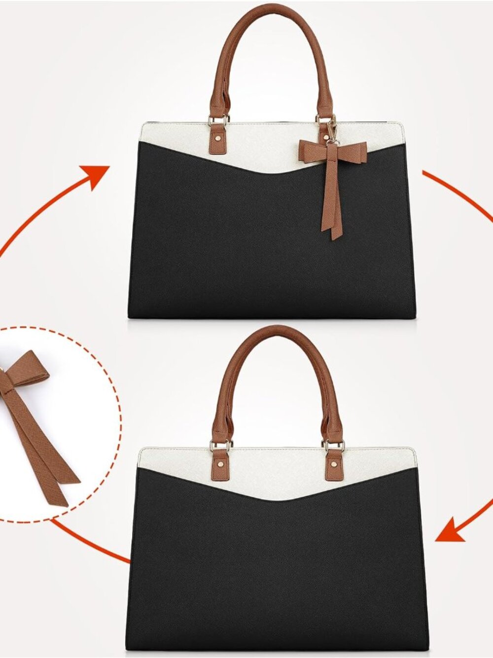 Laptop Bag for Women 15.6 Inch PU Leather Tote Bag Professional Business Office - Picture 7 of 7